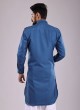 Peacock Blue Color Pathani Suit In Satin Fabric